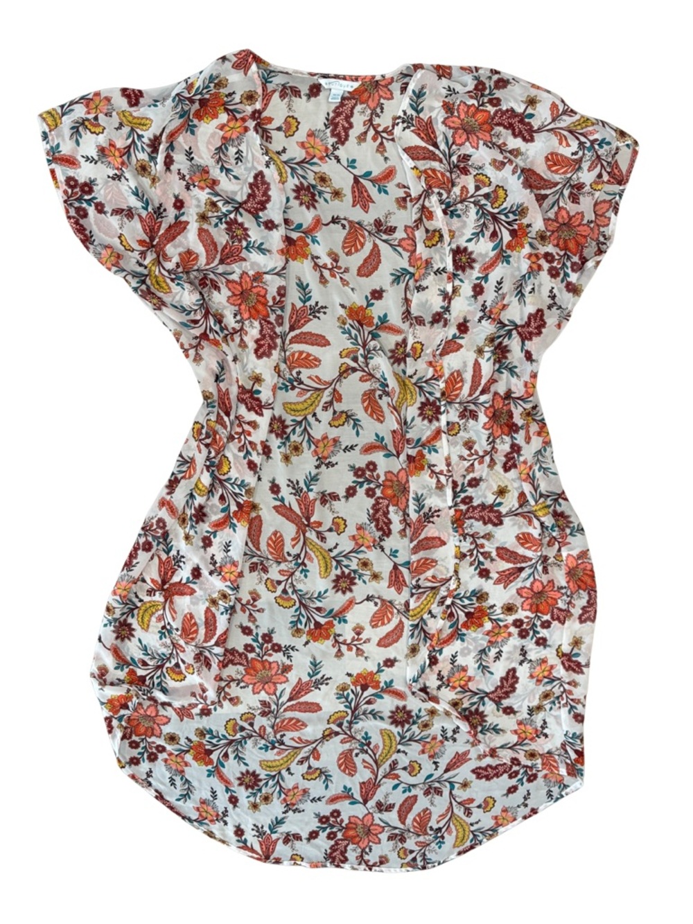 Boutique 9 White Floral Tunic with Rust, Mustard & Teal Accents